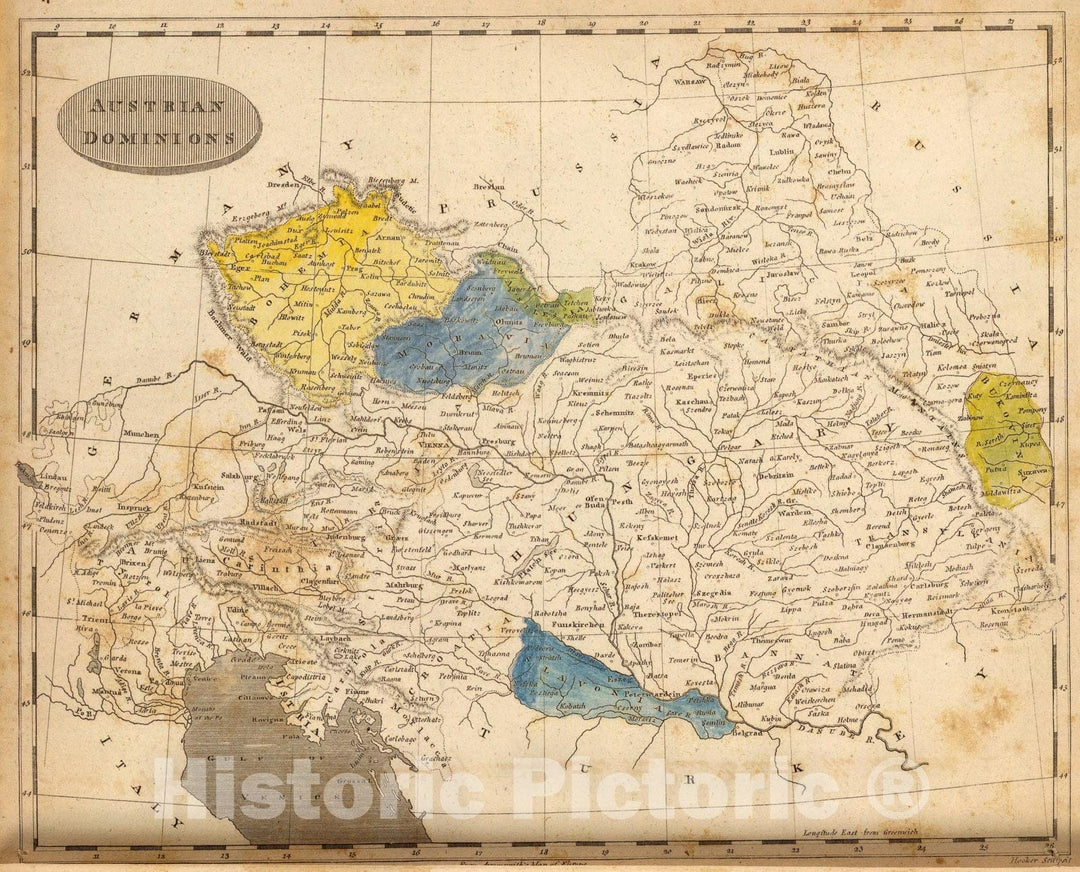 Historic Map : Austrian Dominions., 1804, Vintage Wall Art