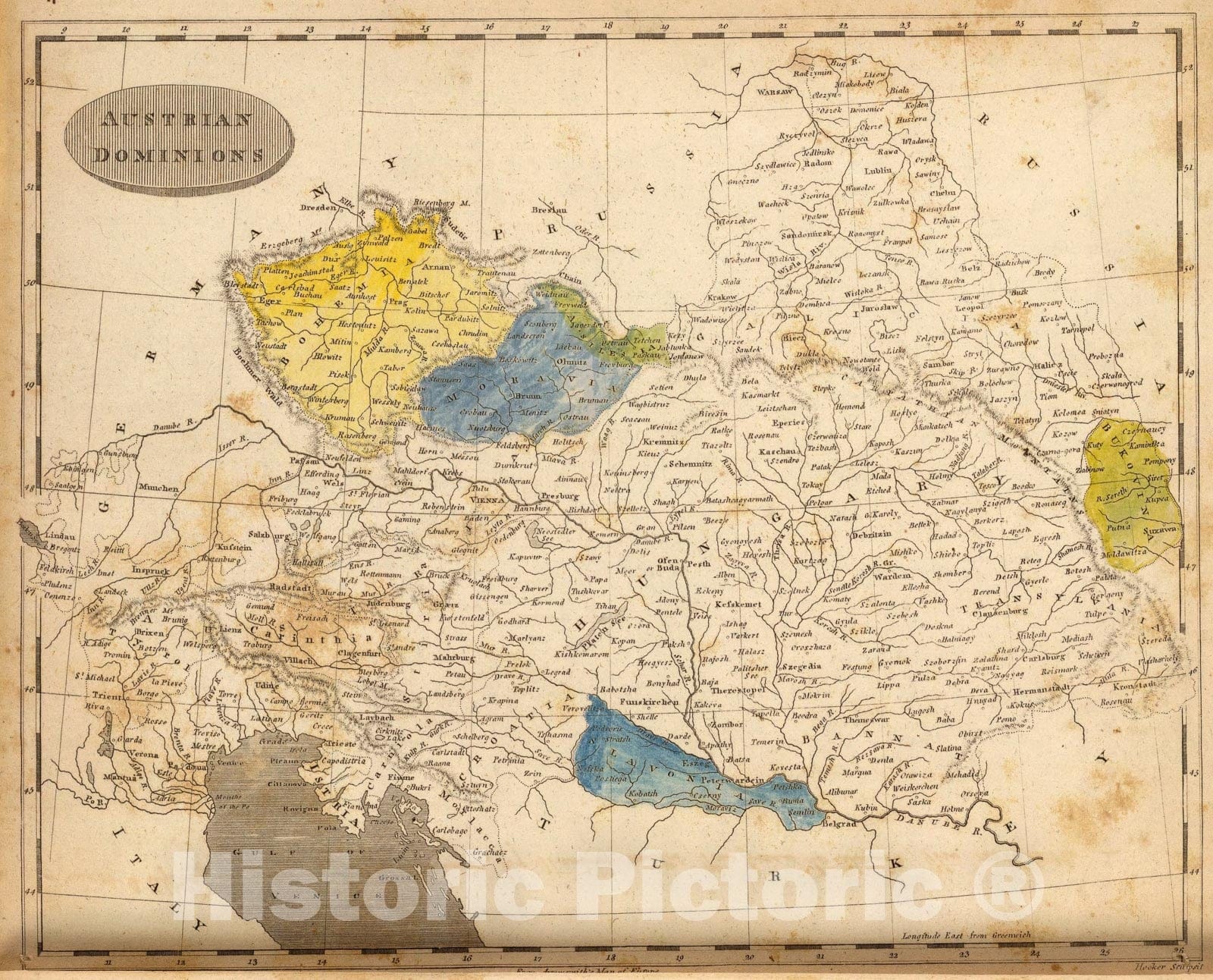 Historic Map : Austrian Dominions., 1804, Vintage Wall Art
