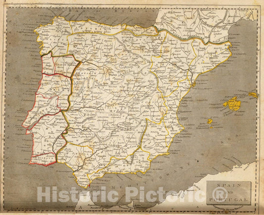 Historic Map : Spain, Portugal., 1804, Vintage Wall Art