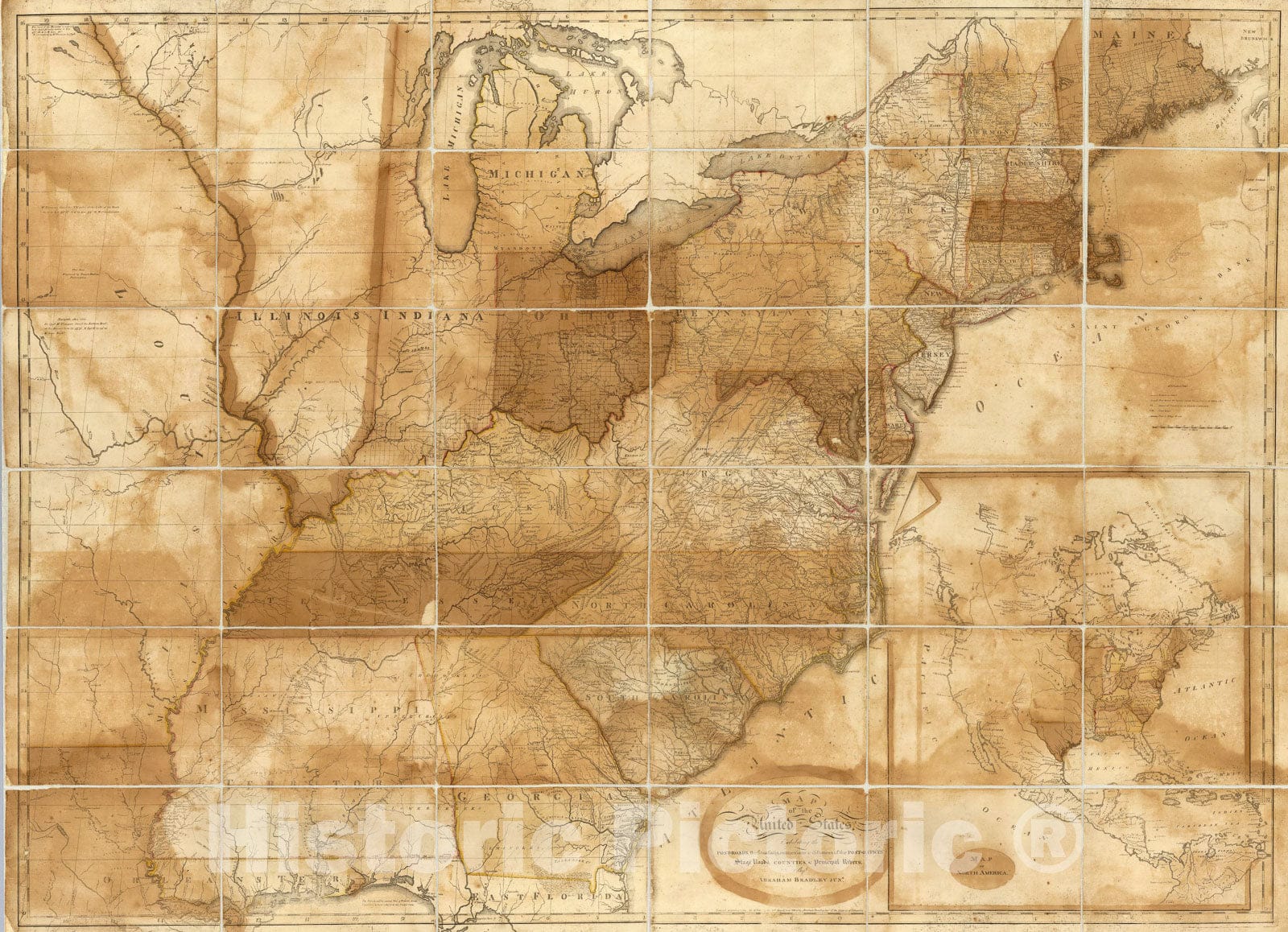 Historic Map : Map of the United States., 1809, Vintage Wall Art