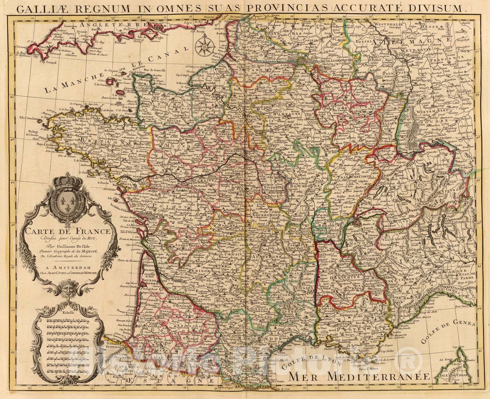 Historic Map : France., 1742, Vintage Wall Art