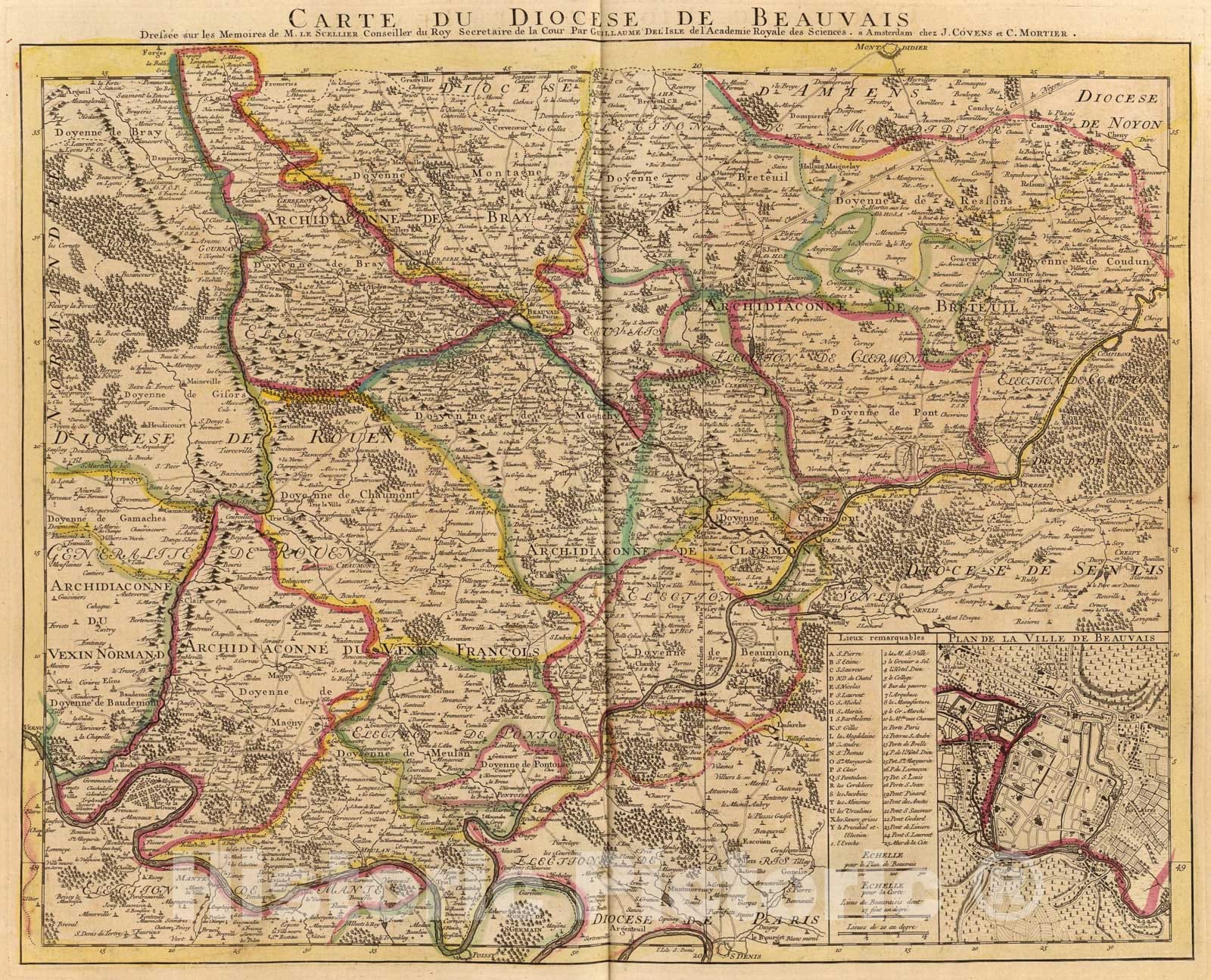 Historic Map : Diocese de Beauvais., 1742, Vintage Wall Art