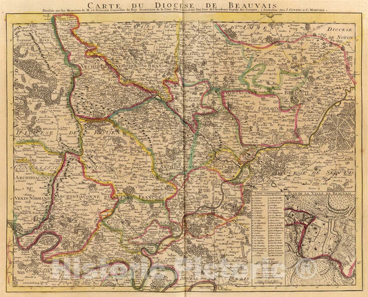 Historic Map : Diocese de Beauvais., 1742, Vintage Wall Art