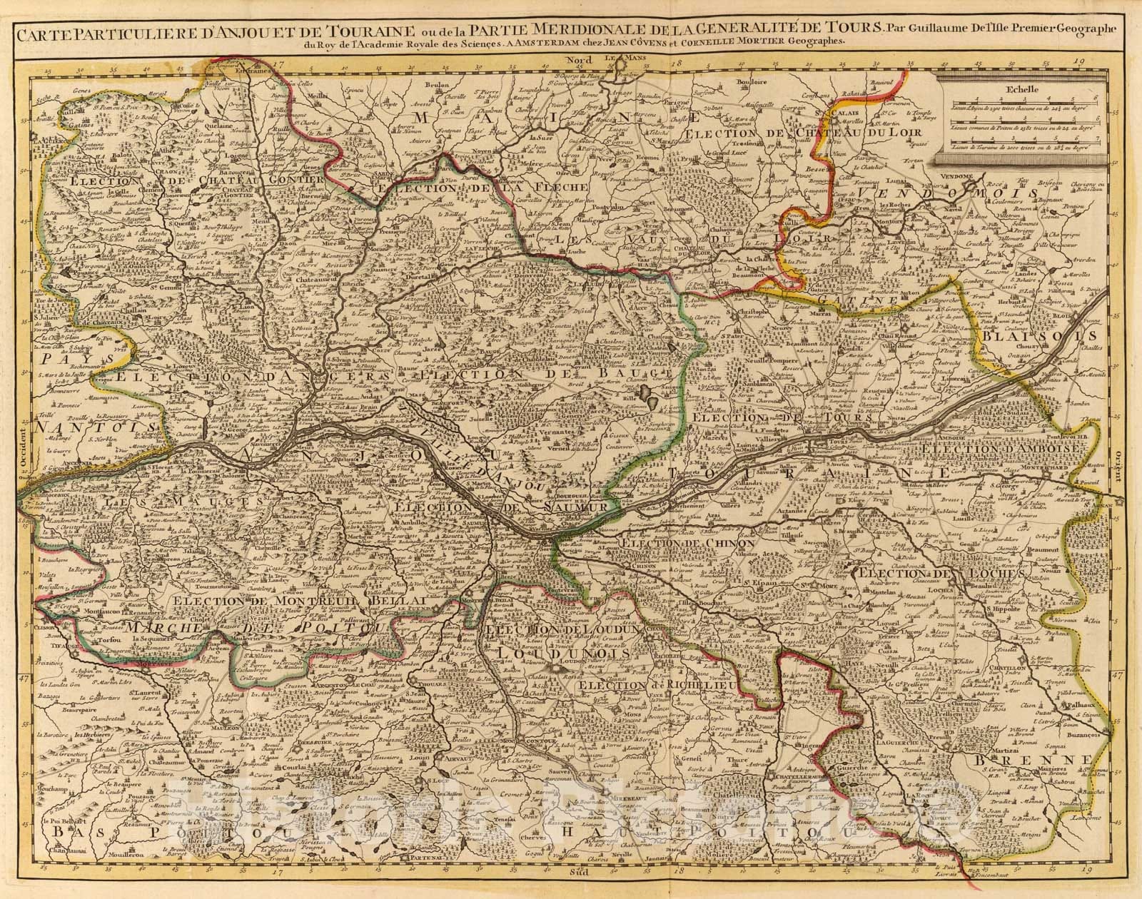Historic Map : Anjou, Touraine., 1742, Vintage Wall Art