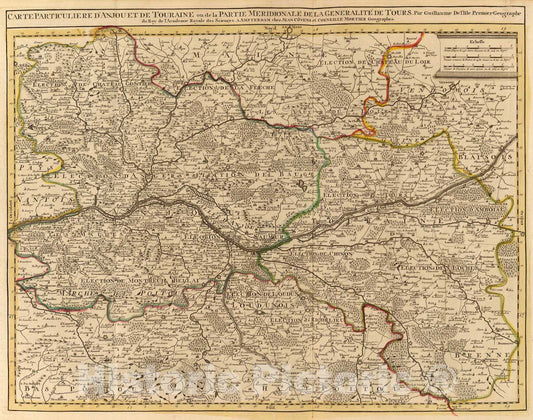 Historic Map : Anjou, Touraine., 1742, Vintage Wall Art