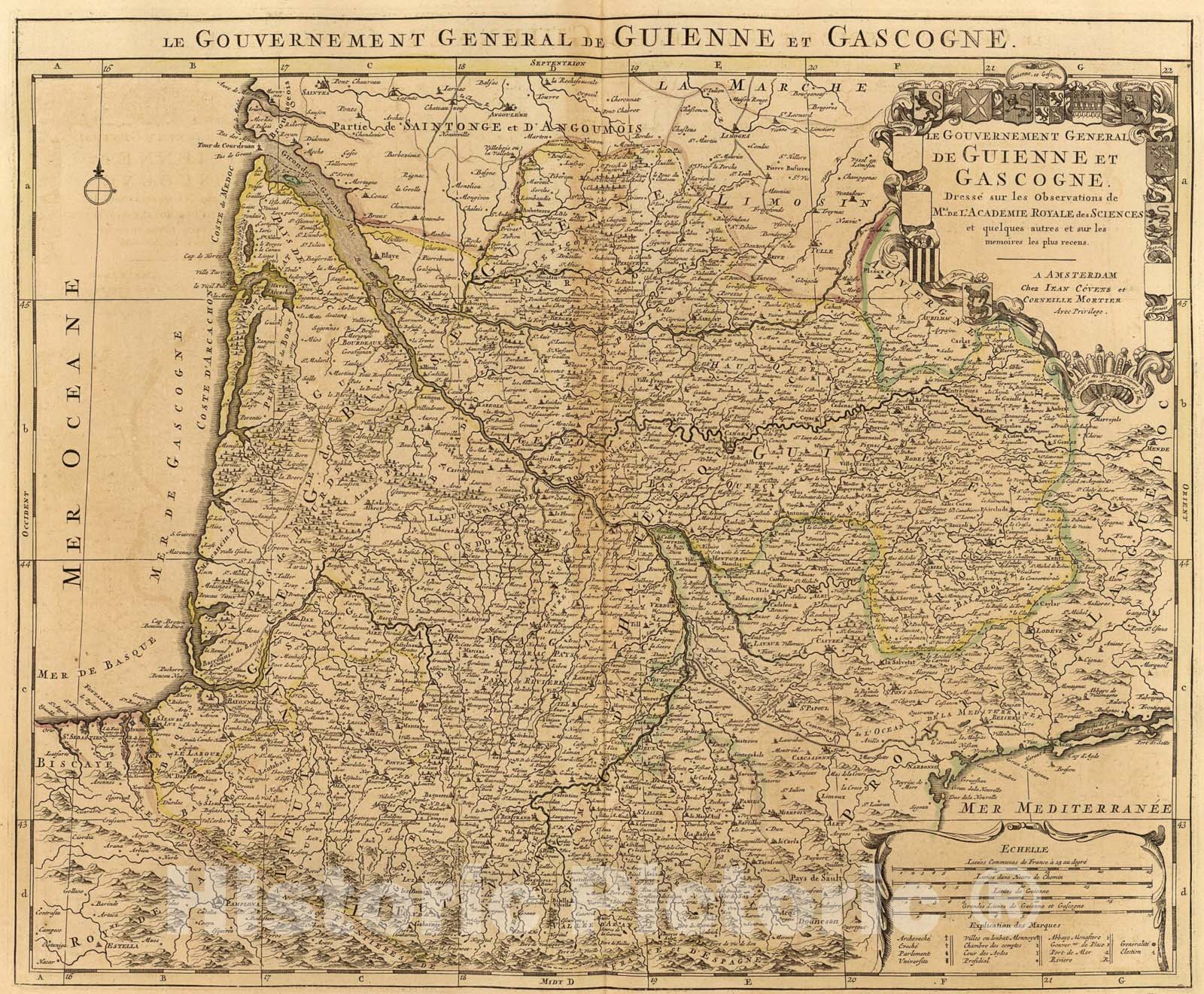 Historic Map : Guienne et Gascogne., 1742, Vintage Wall Art