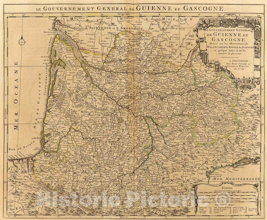 Historic Map : Guienne et Gascogne., 1742, Vintage Wall Art