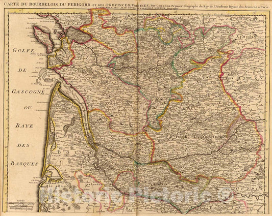 Historic Map : Bourdelois du Perigord., 1742, Vintage Wall Art