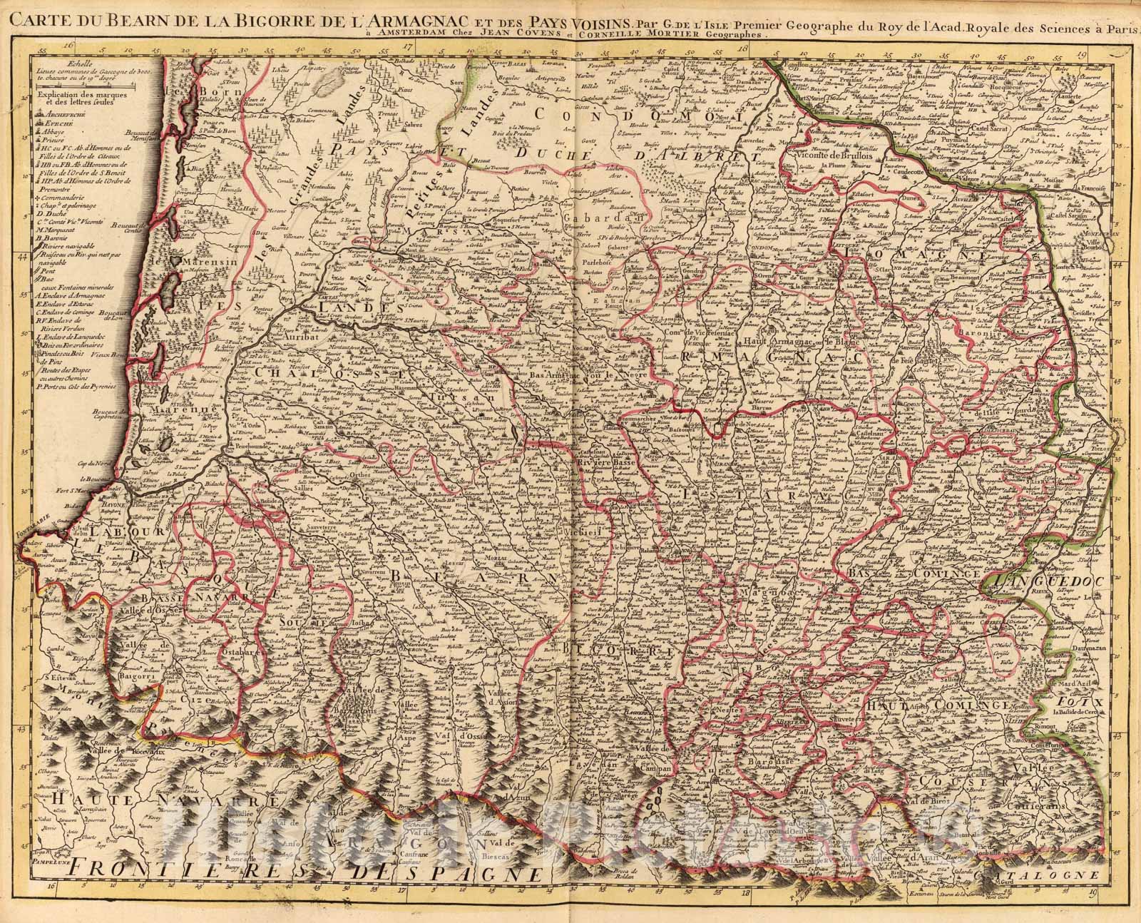 Historic Map : Bearn, Bigorre, Armagnac., 1742, Vintage Wall Art