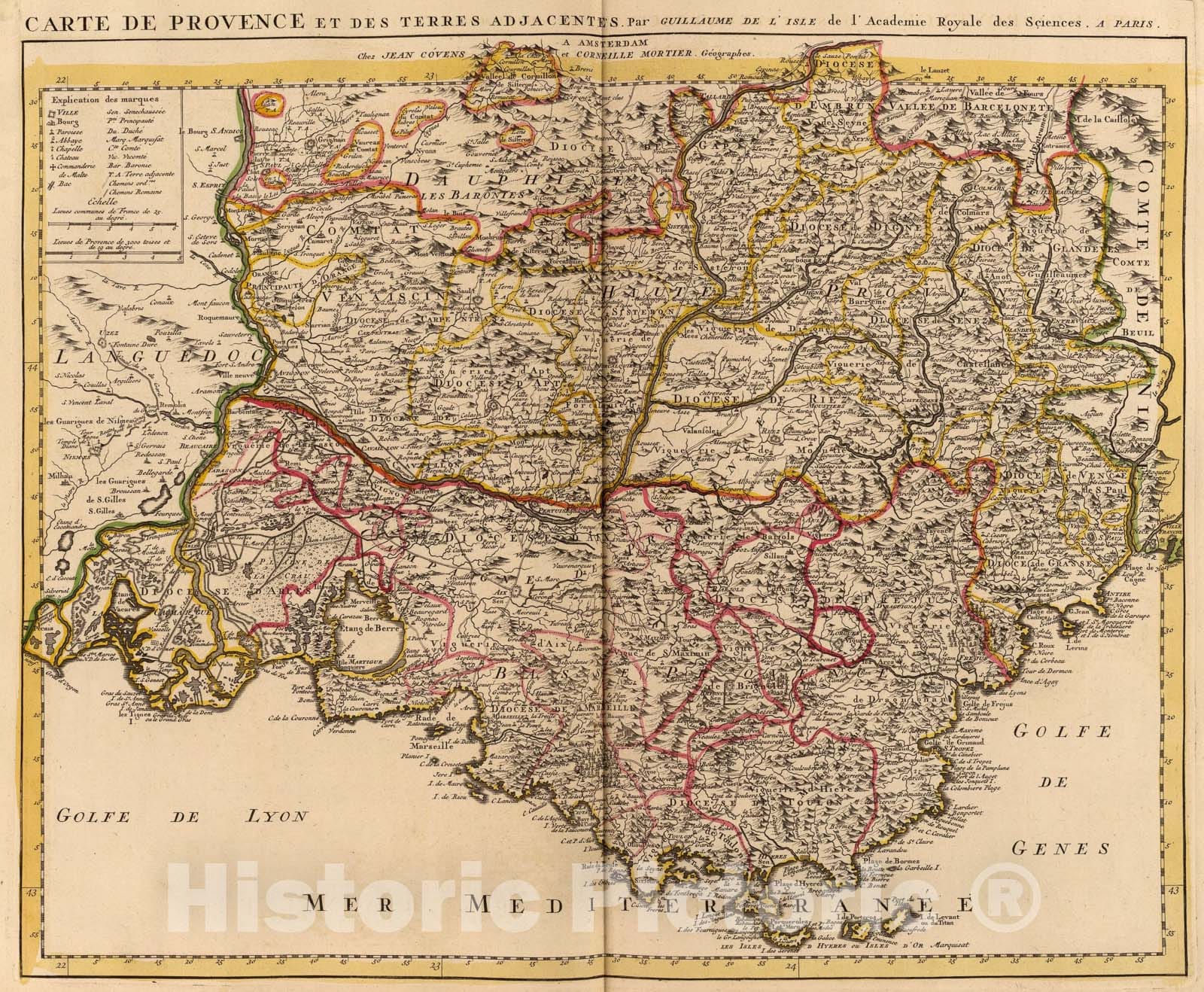 Historic Map : Provence, terres adjacentes., 1742, Vintage Wall Art