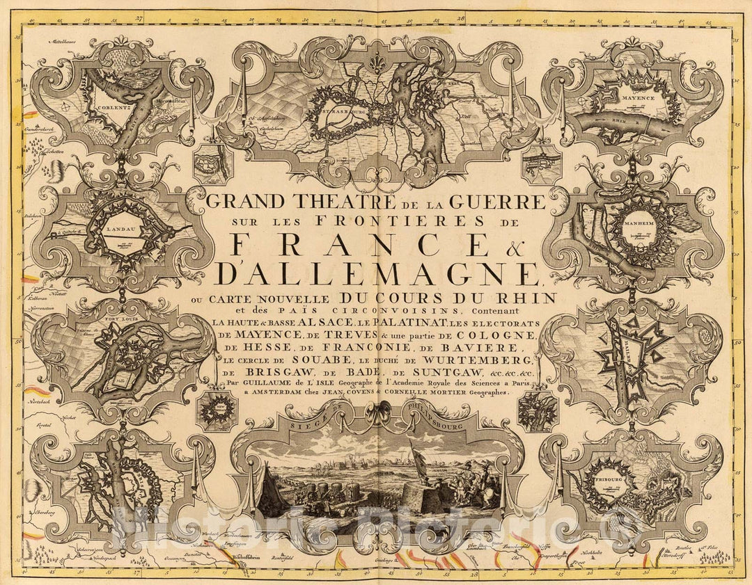 Historic Map : Grand theatre de la guerre, frontieres de France, d'Allemagne., 1742, Vintage Wall Art