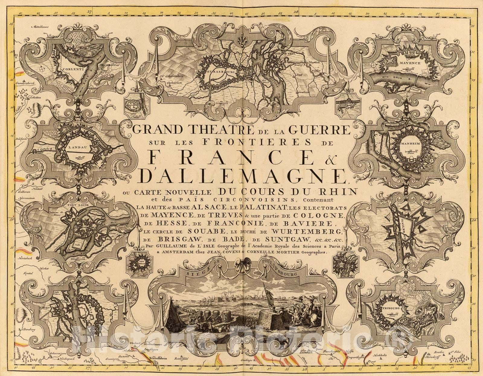 Historic Map : Grand theatre de la guerre, frontieres de France, d'Allemagne., 1742, Vintage Wall Art