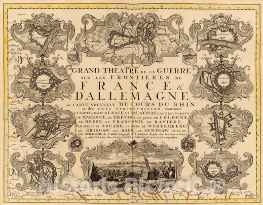 Historic Map : Grand theatre de la guerre, frontieres de France, d'Allemagne., 1742, Vintage Wall Art