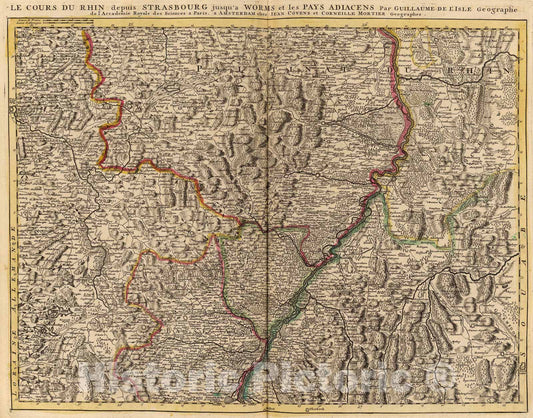 Historic Map : Le Cours du Rhin depuis Strasbourg, jusqu'a Worms et le pays adjacens., 1742, Vintage Wall Art