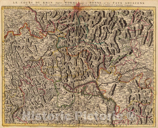 Historic Map : Le Cours du Rhin depuis Worms, jusqu'a Bonne, et le pays adjacens., 1742, Vintage Wall Art