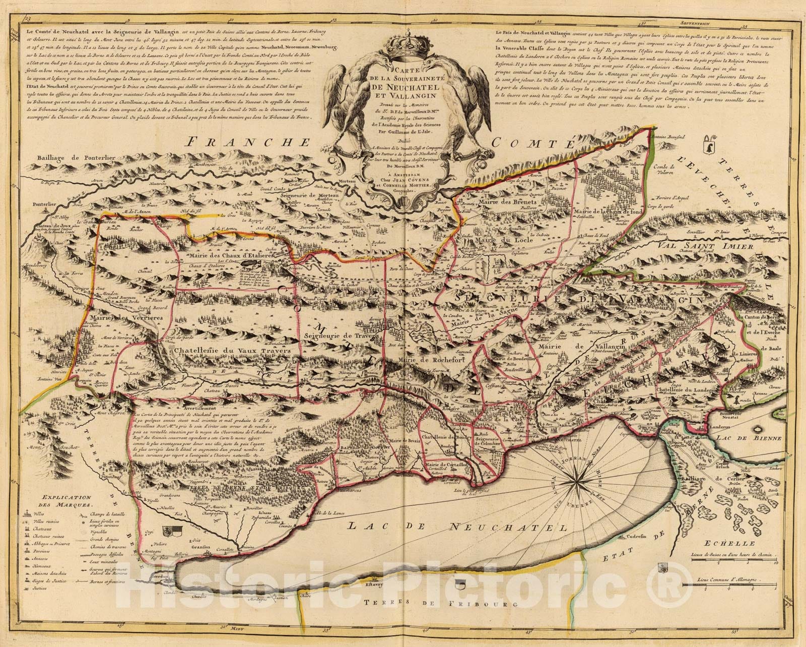 Historic Map : Neuchatel, Vallangin., 1742, Vintage Wall Art