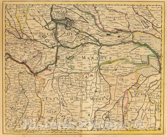 Historic Map : Cours du Po, Mantoue., 1735, Vintage Wall Art