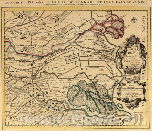 Historic Map : Cours du Po, Ferrare-Venise., 1735, Vintage Wall Art