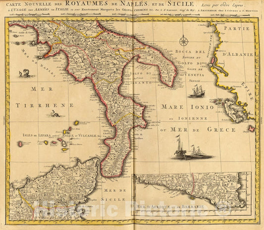 Historic Map : Naples et Sicile., 1742, Vintage Wall Art