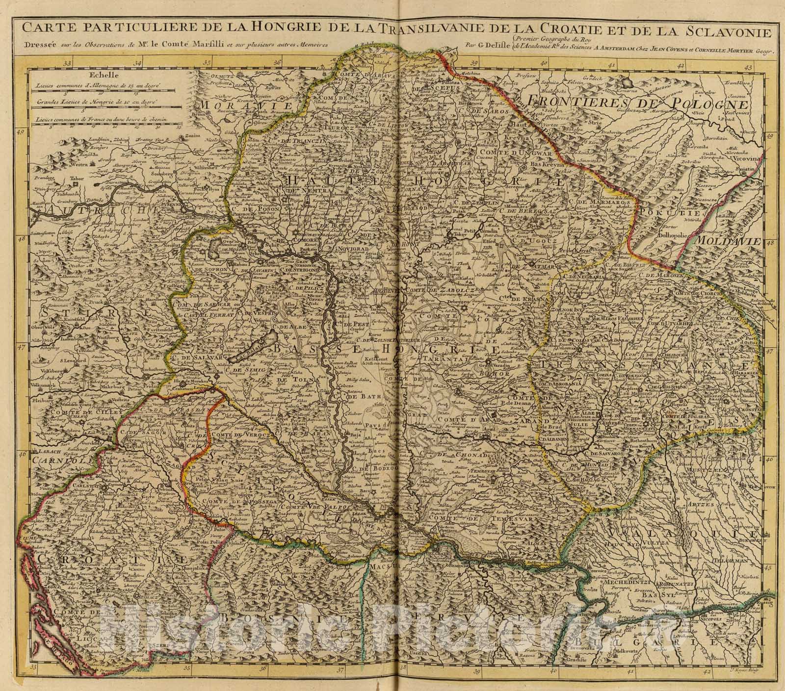 Historic Map : Hongrie, Transilvanie, Croatie, Sclavonie., 1742, Vintage Wall Art
