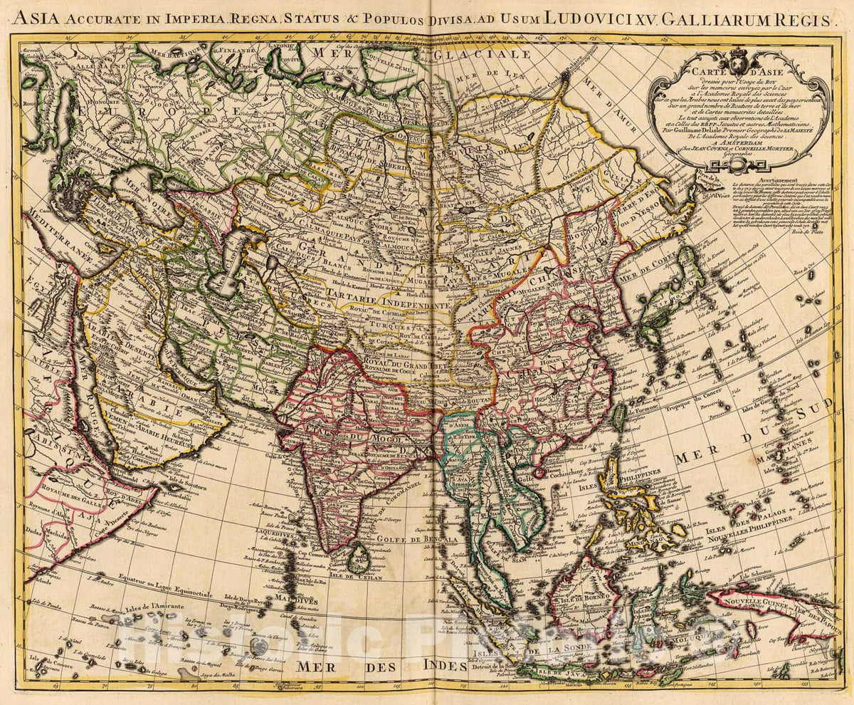 Historic Map : Carte d'Asie., 1742, Vintage Wall Art