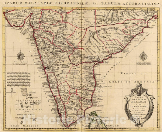 Historic Map : Malabar, Coromandel, cotes., 1742, Vintage Wall Art