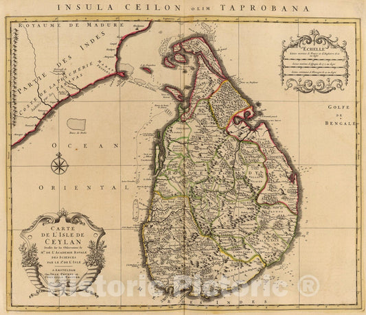 Historic Map : l'Isle de Ceylan., 1742, Vintage Wall Art