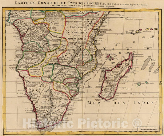 Historic Map : Congo, Pays des Cafres., 1742, Vintage Wall Art