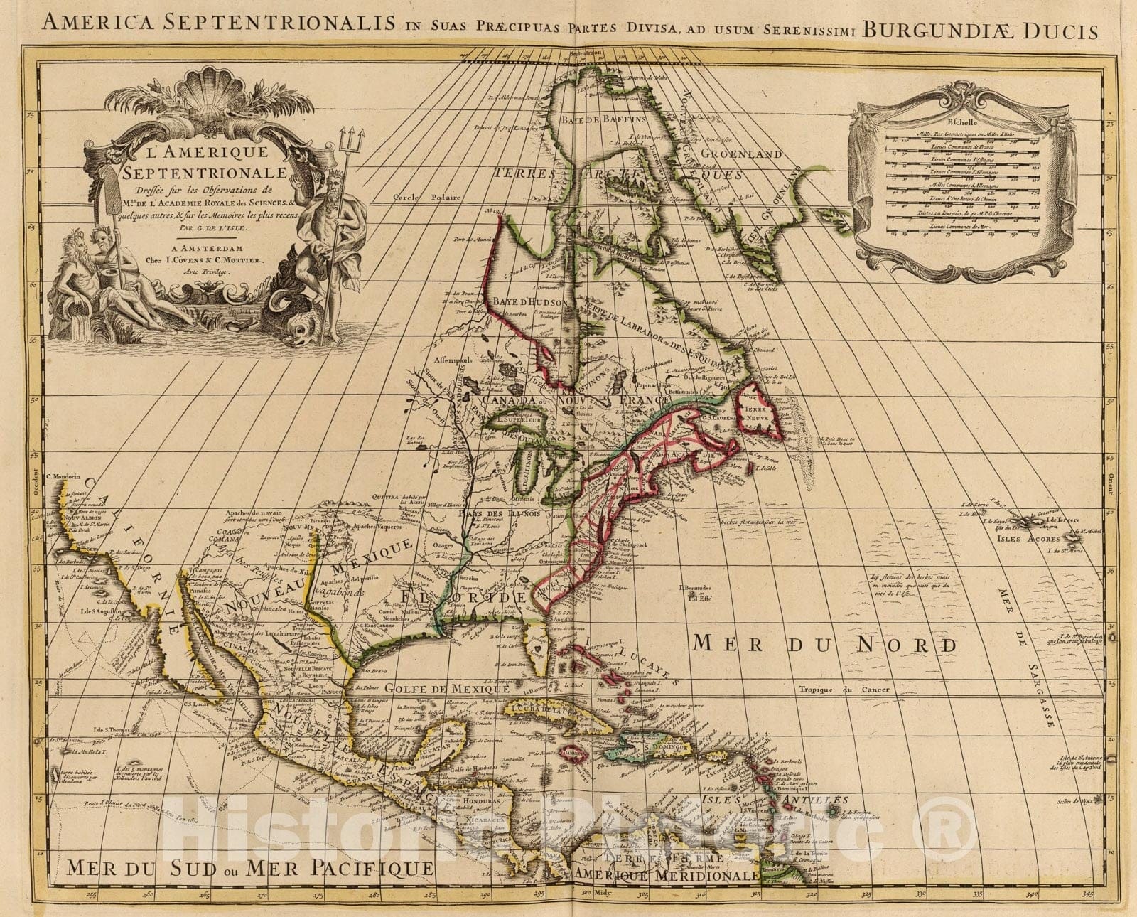 Historic Map : L'Amerique Septentrionale., 1742, Vintage Wall Art