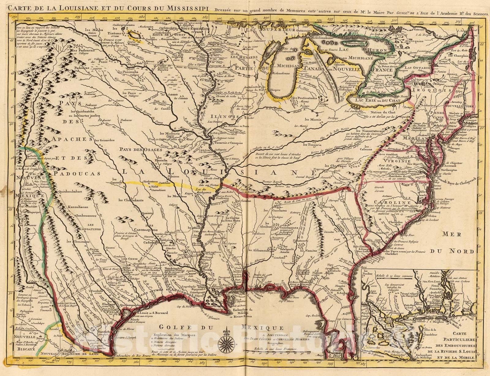 Historic Map : Louisiane, Cours du Mississipi., 1742, Vintage Wall Art