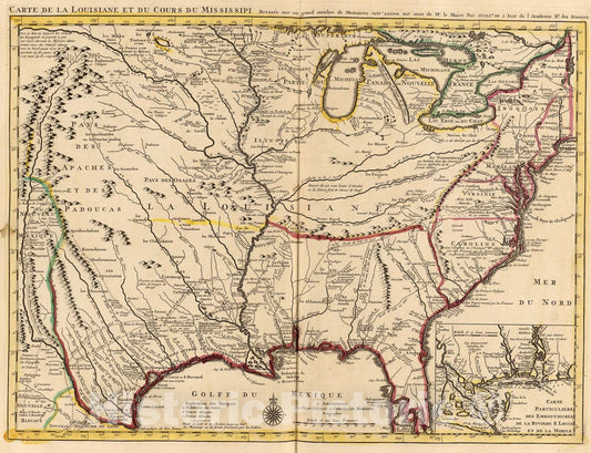 Historic Map : Louisiane, Cours du Mississipi., 1742, Vintage Wall Art