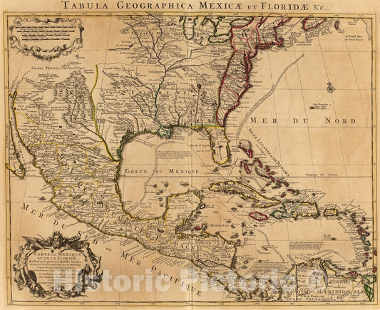 Historic Map : Mexique, Floride, Terres Angloises, Isles Antilles., 1722, Vintage Wall Art