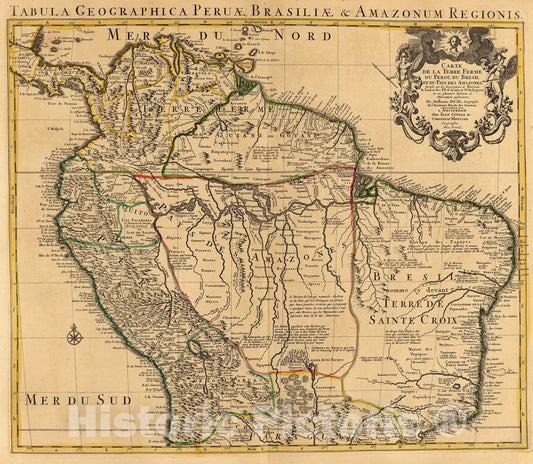 Historic Map : Terre Ferme, Perou, Bresil, et du pays des Amazones., 1742, Vintage Wall Art