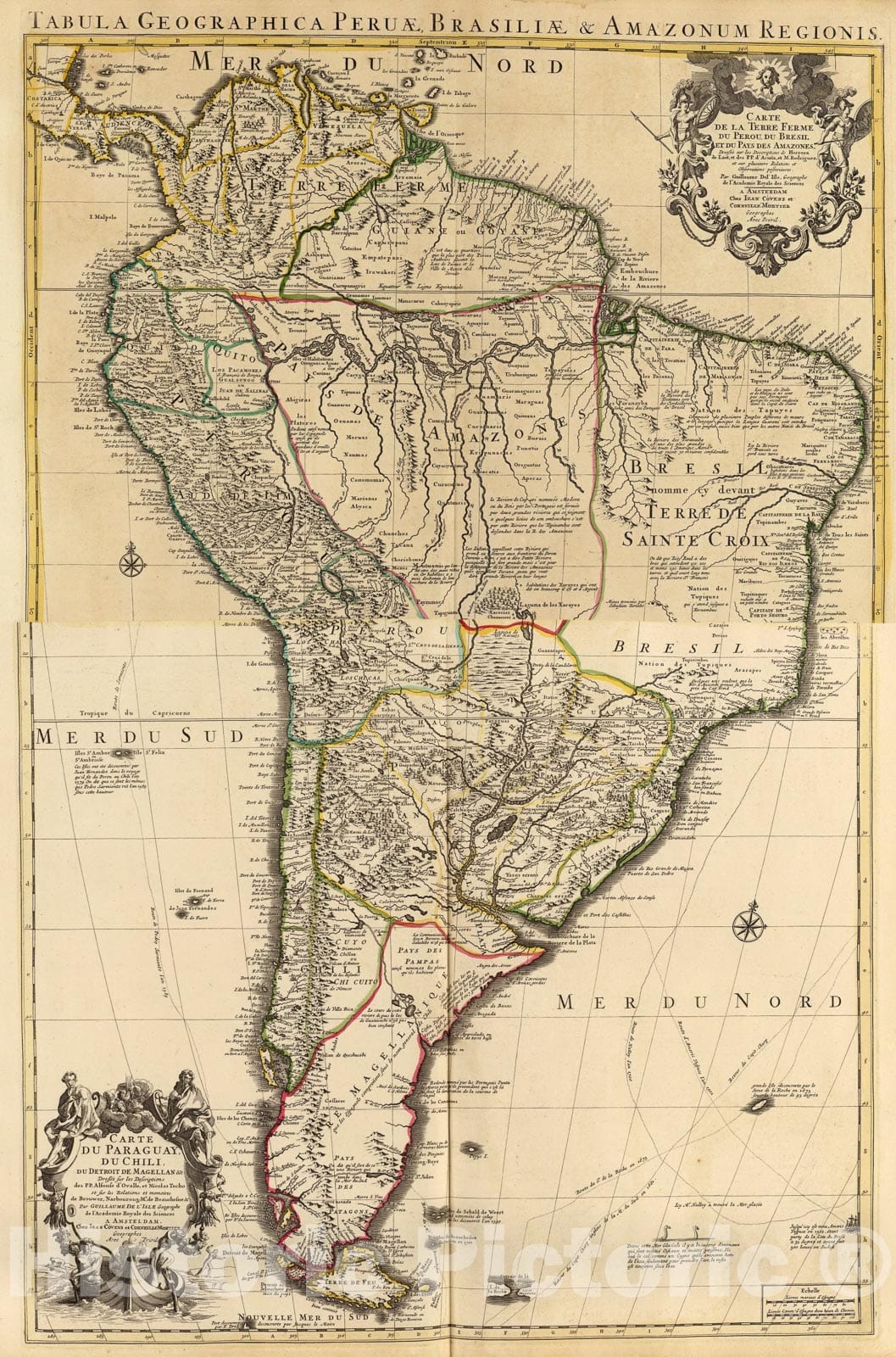 Historic Map : Composite: Terre Ferme, Perou, Bresil, Amazones ; Paraguay, Chili., 1742, Vintage Wall Art