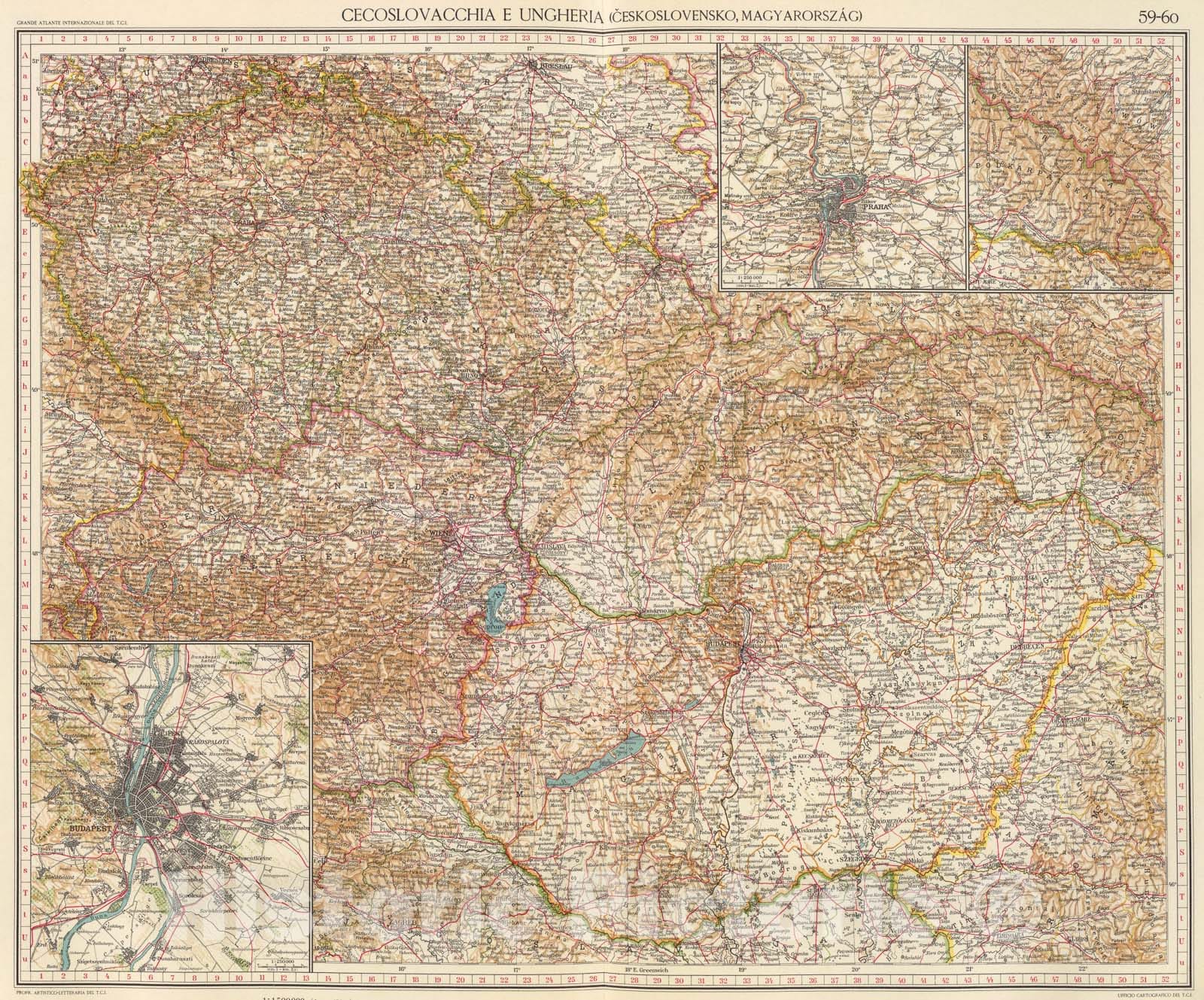 Historic Map : 59-60. Cecoslovacchia, Ungheria., 1929, Vintage Wall Art