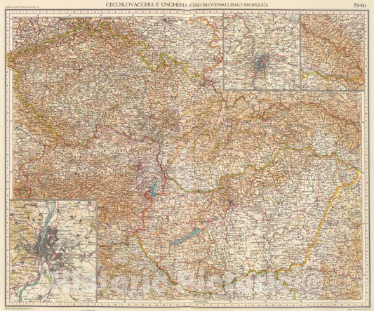 Historic Map : 59-60. Cecoslovacchia, Ungheria., 1929, Vintage Wall Art