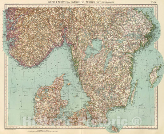 Historic Map : 63-64. Svezia, Norvegia meridionale., 1929, Vintage Wall Art