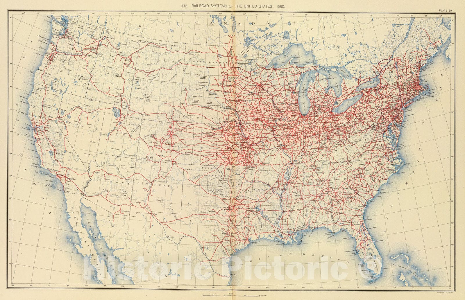 Historic Map : 60. Railroad systems 1890., 1898, Vintage Wall Art