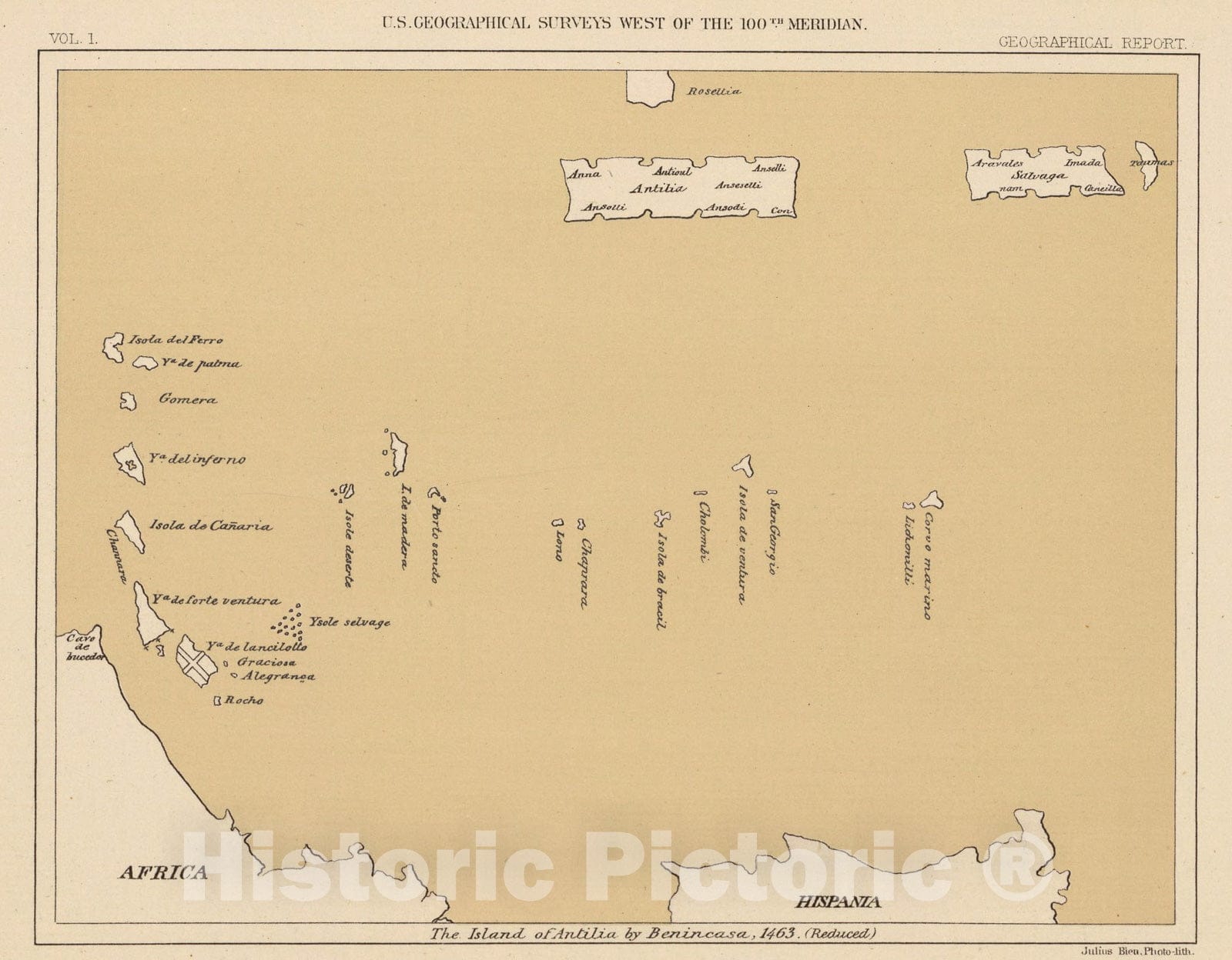 Historic Map : Antilia, 1463., 1889, Vintage Wall Art