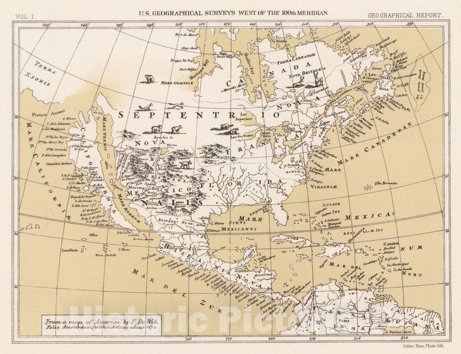 Historic Map : America, about 1670., 1889, Vintage Wall Art