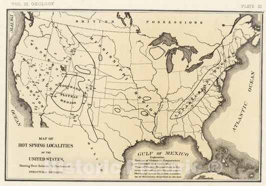 Historic Map : Map, hot springs, United States., 1875, Vintage Wall Art