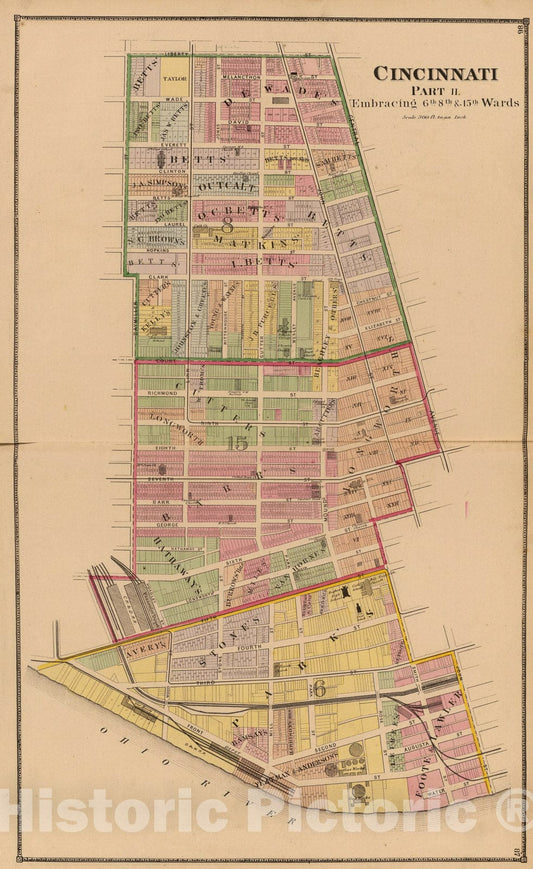 Historic Map : Cincinnati 2, wards 6, eight 15., 1eight69, Vintage Wall Art