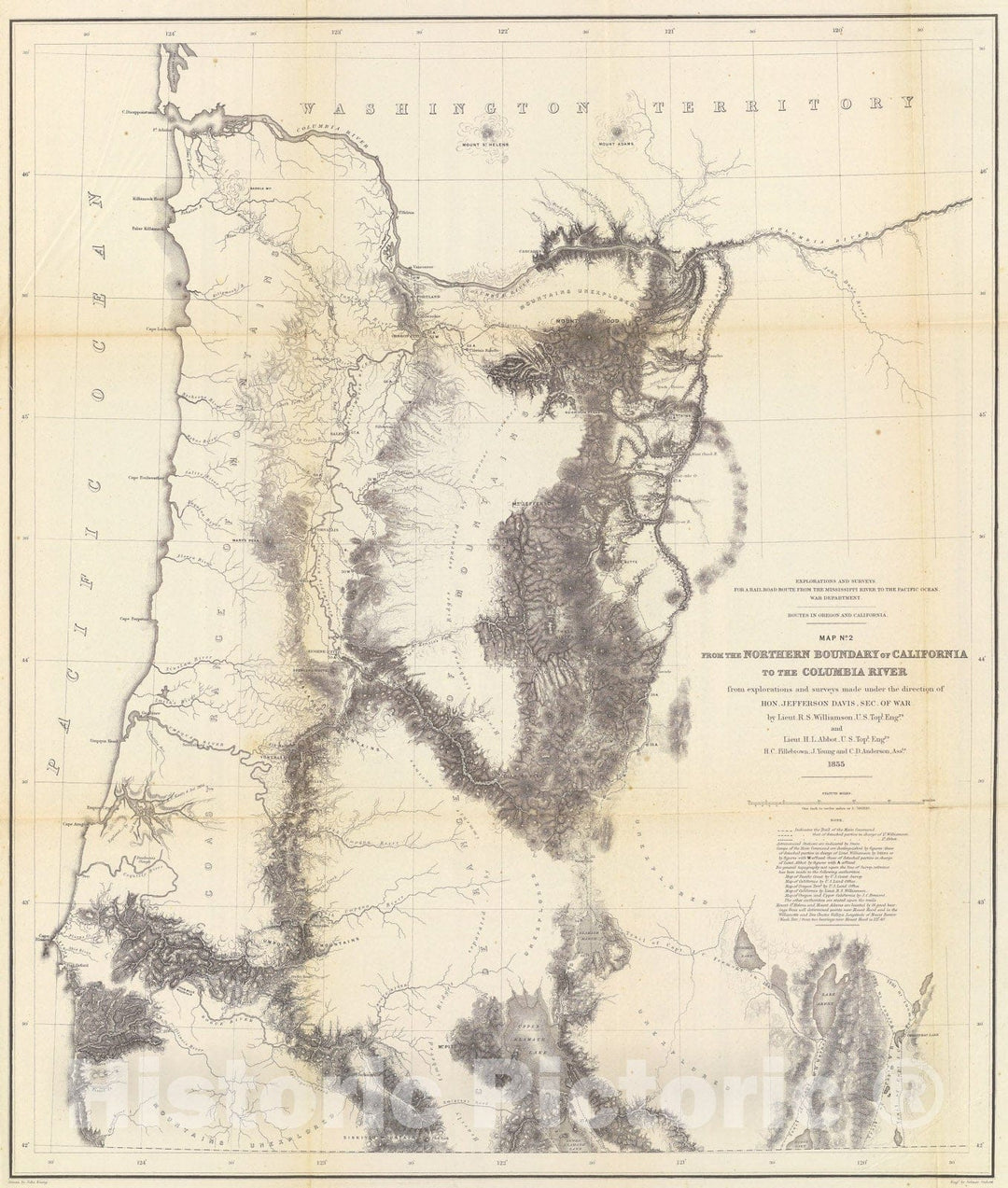 Historic Map : Northern Boundary of California to Columbia River., 1861, Vintage Wall Art