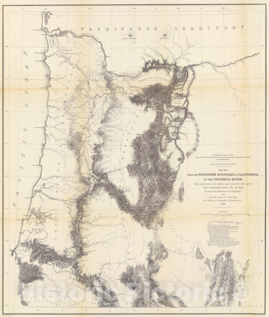 Historic Map : Northern Boundary of California to Columbia River., 1861, Vintage Wall Art