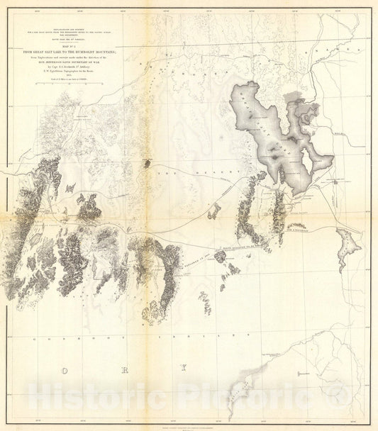 Historic Map : From Great Salt Lake to Humboldt Mountains., 1861, Vintage Wall Art