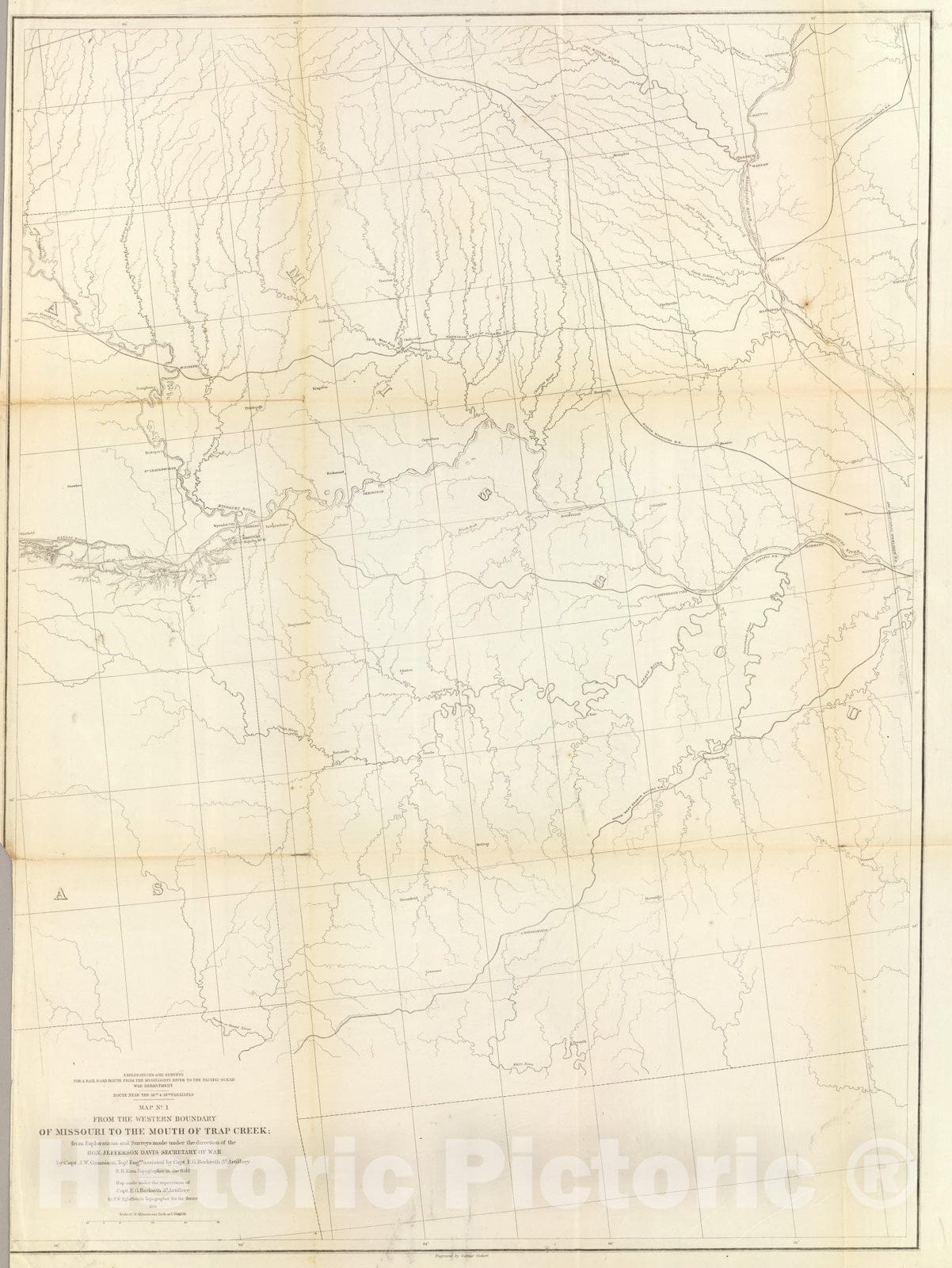 Historic Map : From W. boundary of Missouri to mouth of Trap Creek., 1861, Vintage Wall Art