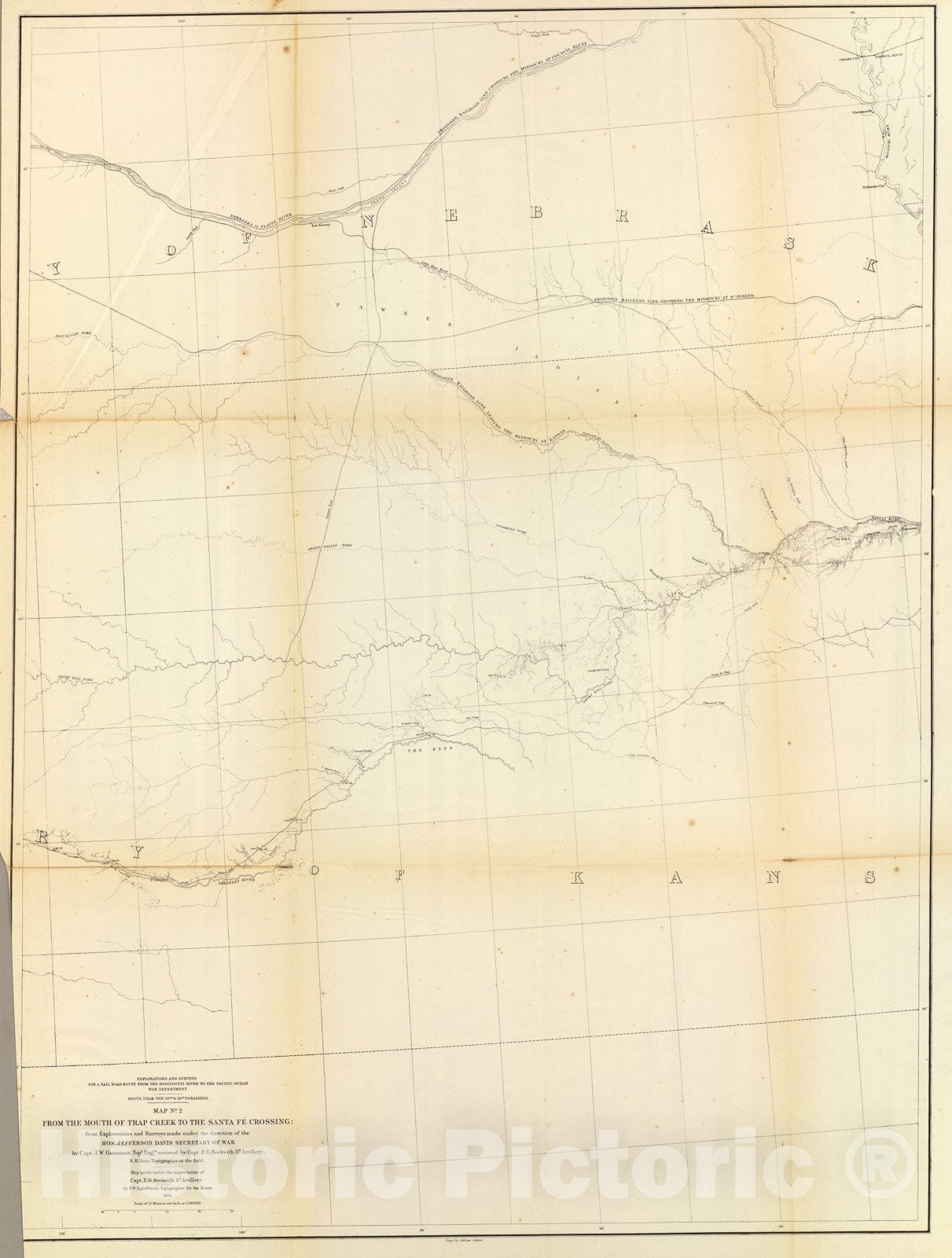 Historic Map : From mouth of Trap Creek to Santa Fe Crossing., 1861, Vintage Wall Art