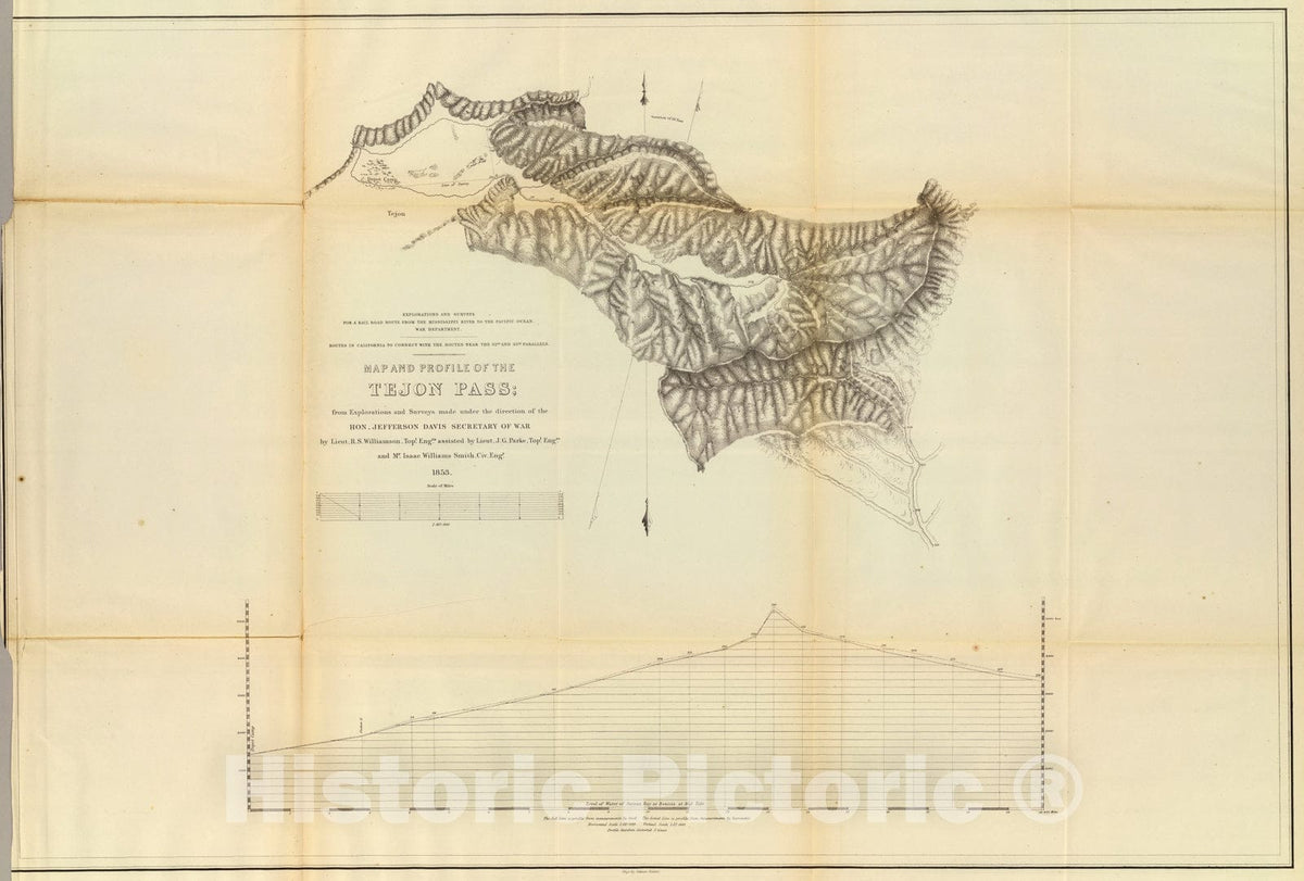 Historic Map : Map and Profile of Tejon Pass., 1861, Vintage Wall Art