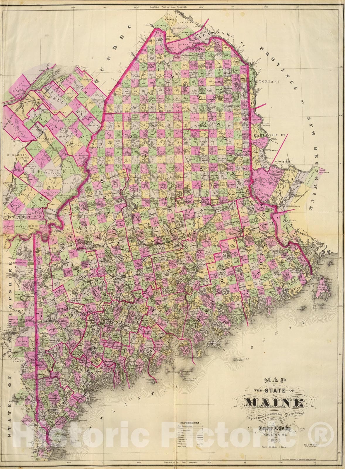 Historic Map : Maine, 1885 : Vintage Wall Art