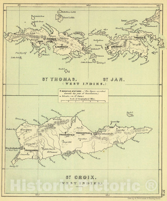 Historic Map : St. Thomas, St. Jan, St. Crook., 1853, Vintage Wall Art